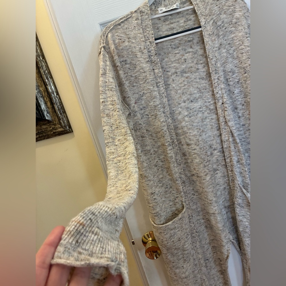 Zara Marled Neutral Open-Front Long Duster Cardigan with Split Back - Picture 3 of 9